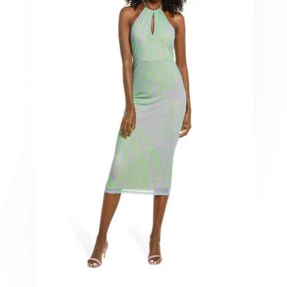 AFRM Kalina Halter Top Dress Green Purple Zebra size medium - Picture 15 of 15